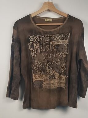 Y2k Cactus XL Music Studio Graphic Long Sleeve Top - Brown